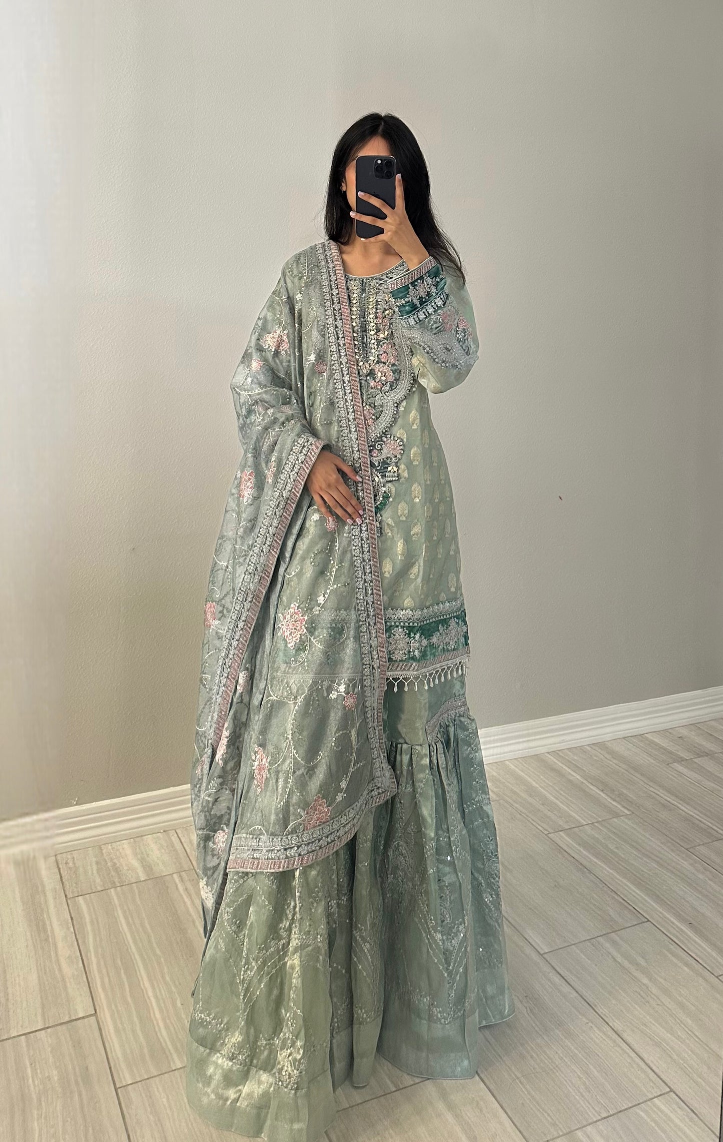 Turquoise and Pink Garara Suit