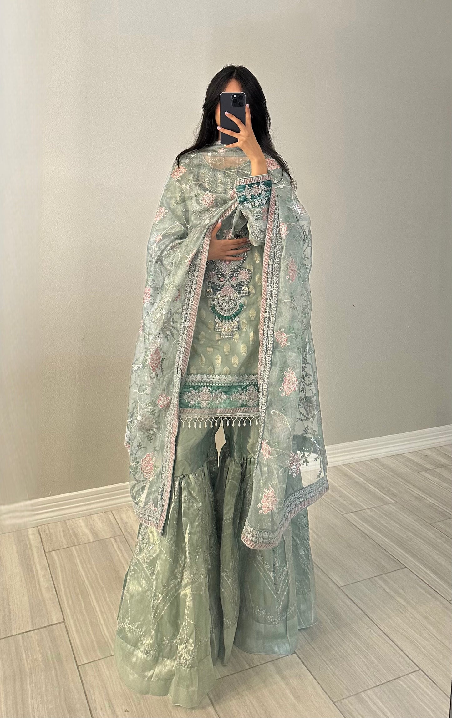 Turquoise and Pink Garara Suit