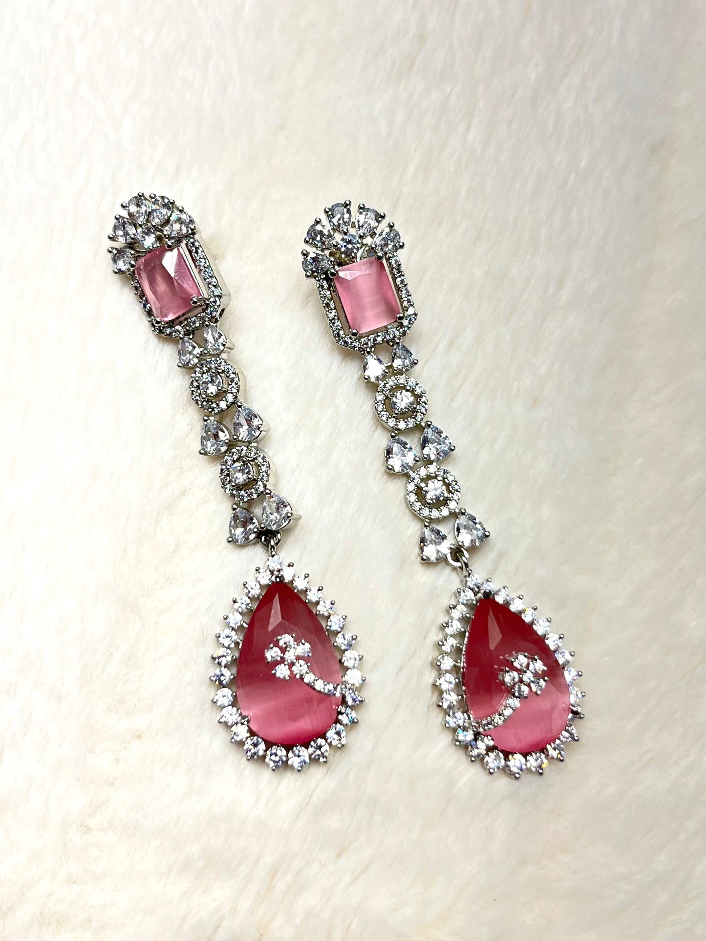 Long pink earrings and ring set